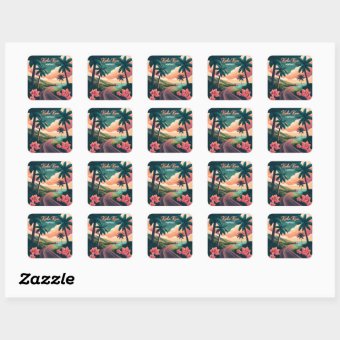 Kailua Kona Hawaii Big Island Sunset Retro Square Sticker Zazzle