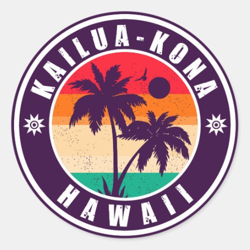 Kailua_Kona Hawaii Retro Palm Trees 60s Souvenirs Classic Round Sticker