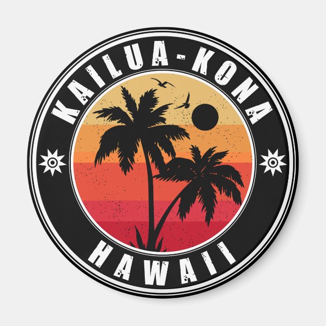 Kailua-Kona Hawaii Retro Palm Trees 60s Souvenirs Magnet (Front)