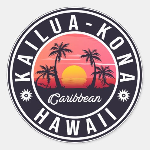 Kailua Kona Hawaii Retro Sunset 60s Souvenirs Classic Round Sticker