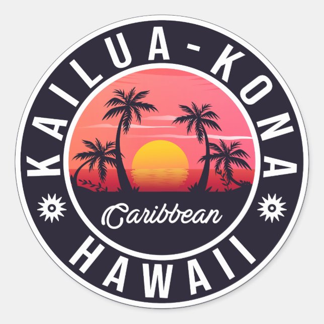 Kailua Kona Hawaii Retro Sunset 60s Souvenirs Classic Round Sticker (Front)