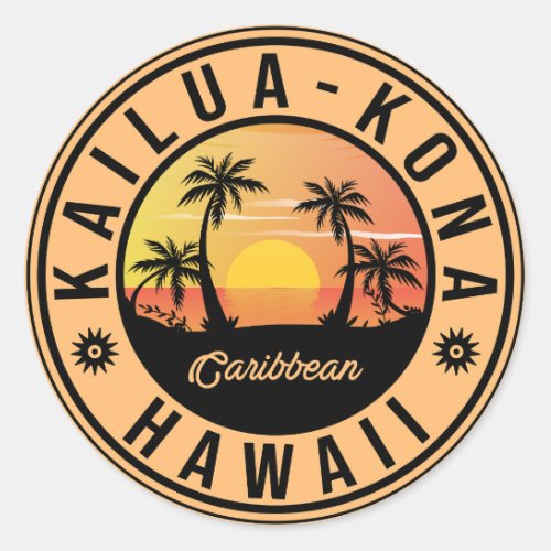 Kailua Kona Hawaii Retro Sunset 60s Souvenirs Classic Round Sticker