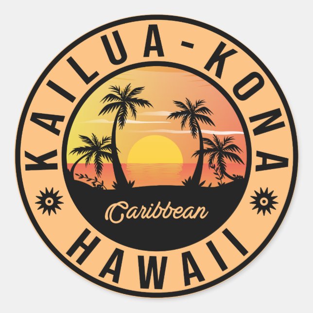 Kailua Kona Hawaii Retro Sunset 60s Souvenirs Classic Round Sticker (Front)