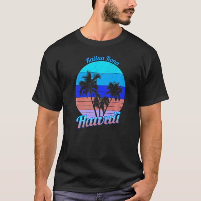 Kailua Kona Hawaii Retro Tropical Palm Trees Vacat T-Shirt (Front)