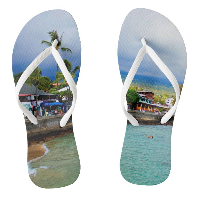 Kailua Kona Pier Hawaii Oil Paint Digital Art Flip Flops (Footbed)