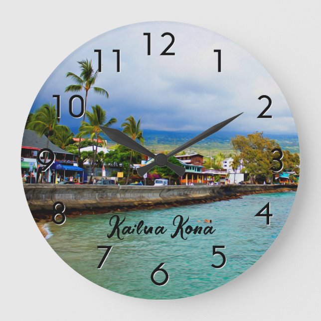 Kailua Kona Pier Hawaii Oil Paint Digital Art Large Clock (Front)