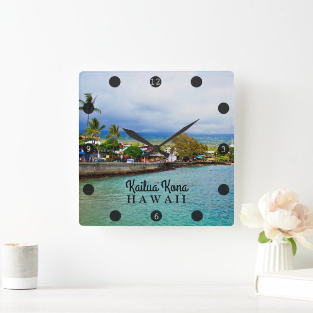 Kailua Kona Pier Hawaii Oil Paint Digital Art Square Wall Clock (Home)