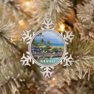 Kailua Kona Pier Hawaii Tropical Snowflake Pewter Christmas Ornament