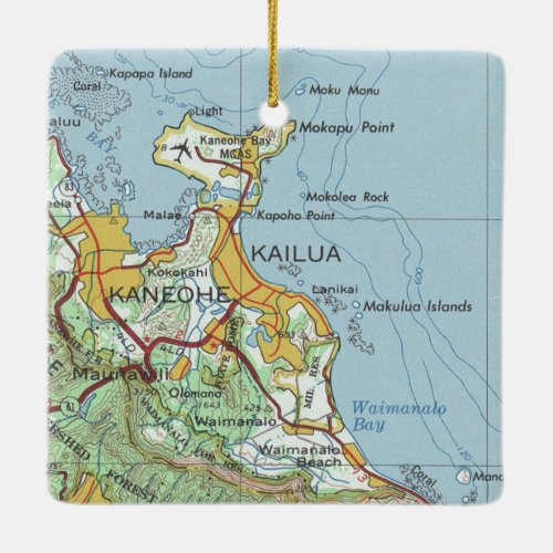 Kailua Oahu Vintage Map Ceramic Ornament