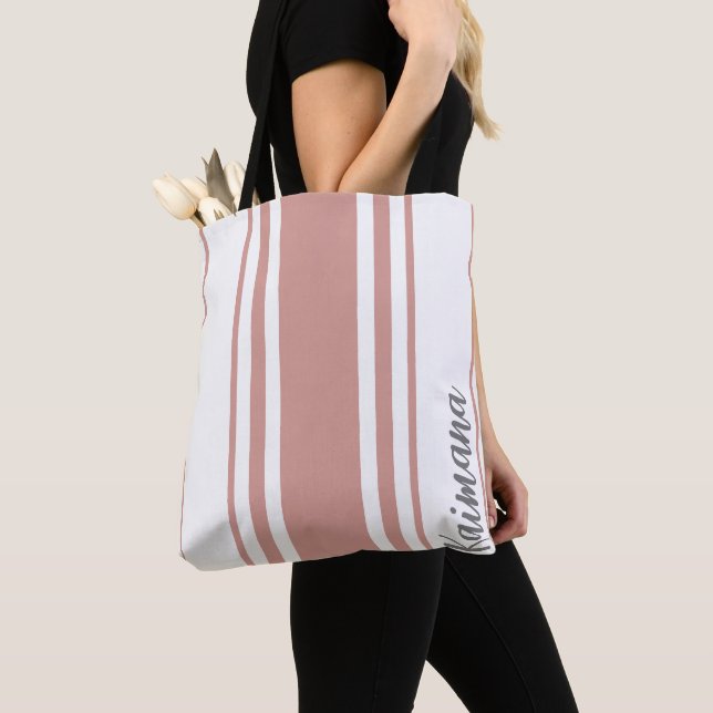 Kaimana Minimalist Stripes Monogram Tote Bag (Close Up)