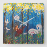 Kairos Woman And Unicorn Forest Fantasy Art Square Wall Clock at Zazzle
