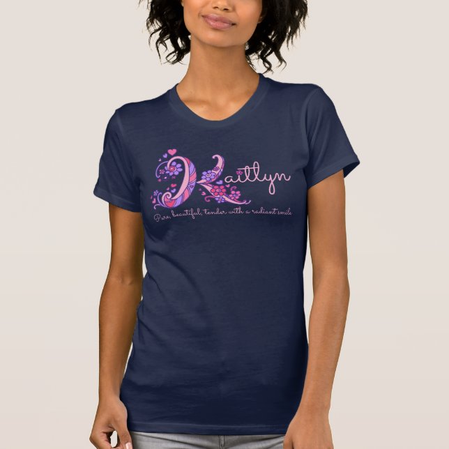 Kaitlyn girls name meaning K monogram hearts T-Shirt (Front)