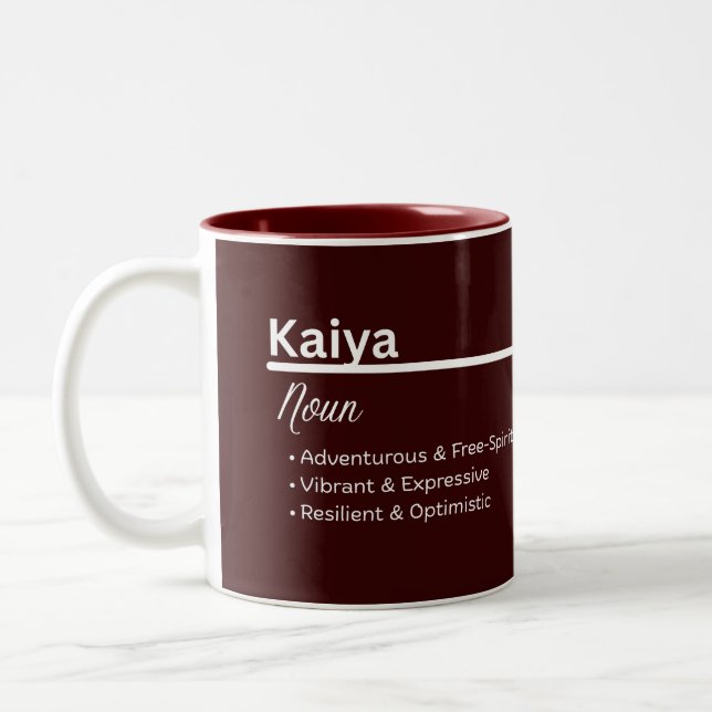 Kaiya Girl Name Definition Personalized Two-Tone Coffee Mug (Left)