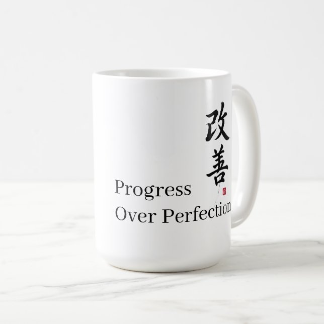 Kaizen: Progress Over Perfection Coffee Mug (Front Right)