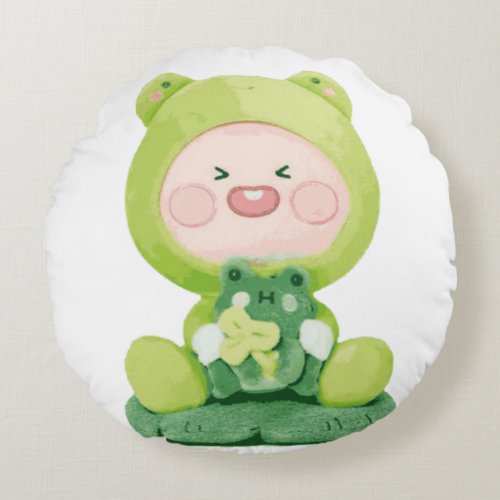 KaKao Friends - Green Vacation Frog Apeach Round Pillow