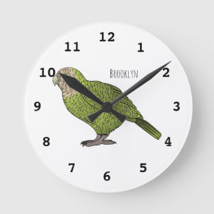 Kakapo bird card illustration round clock