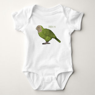 Kakapo bird cartoon illustration baby bodysuit