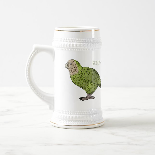 Kakapo bird cartoon illustration beer stein (Left)