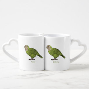 Kakapo bird cartoon illustration coffee mug set