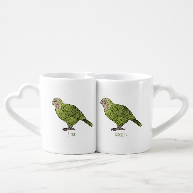 Kakapo bird cartoon illustration  coffee mug set (Back Nesting)