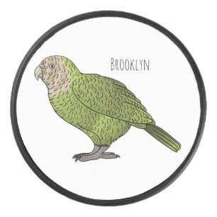 Kakapo bird cartoon illustration hockey puck