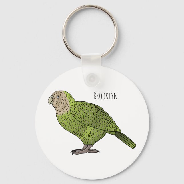 Kakapo bird cartoon illustration  keychain (Front)