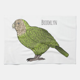 Kakapo bird cartoon illustration  kitchen towel
