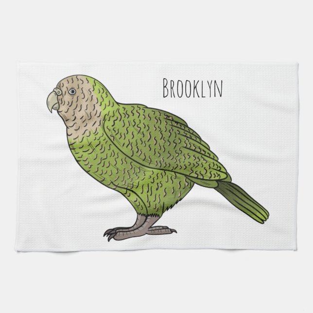 Kakapo bird cartoon illustration  kitchen towel (Horizontal)