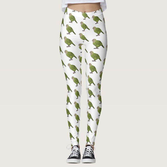 Kakapo bird cartoon illustration leggings (Front)