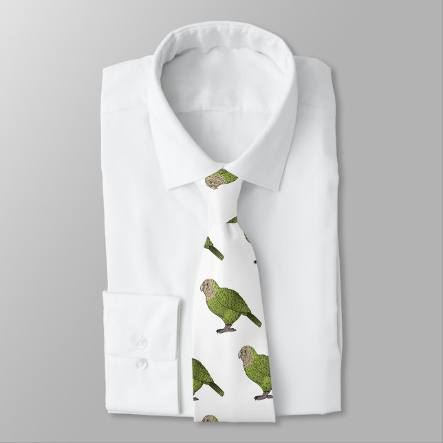 Kakapo bird cartoon illustration neck tie (Tied)