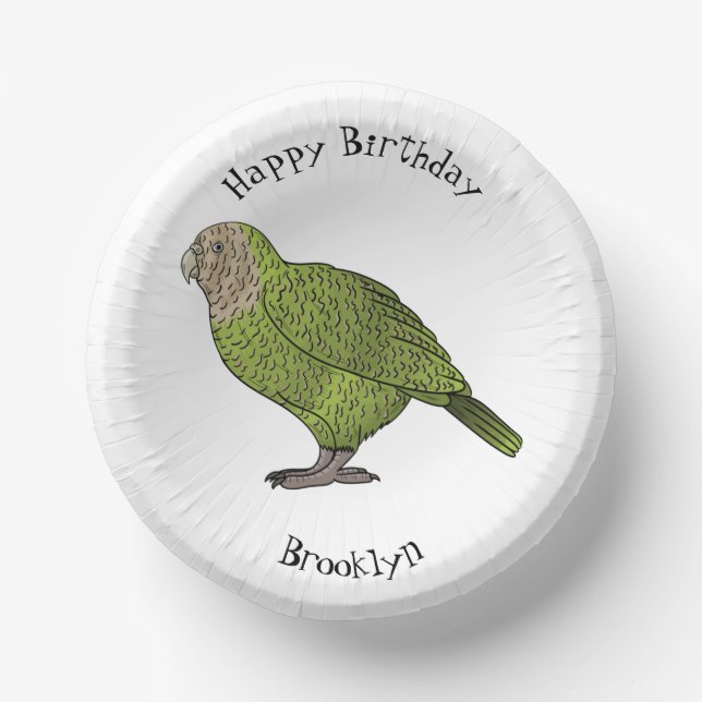 Kakapo bird cartoon illustration  paper bowls (Front)