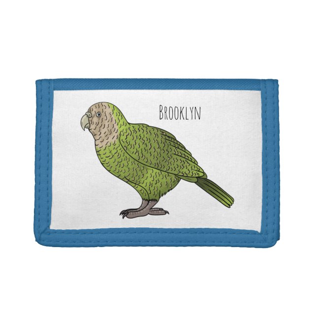 Kakapo bird cartoon illustration  trifold wallet (Front)