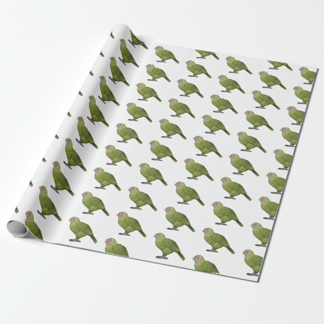 Kakapo bird cartoon illustration wrapping paper (Unrolled)