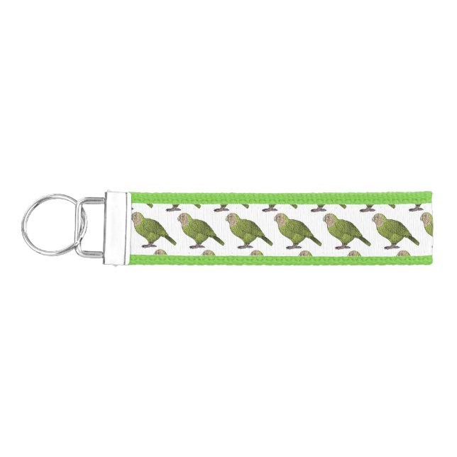Kakapo bird cartoon illustration wrist keychain (Keys on Left)