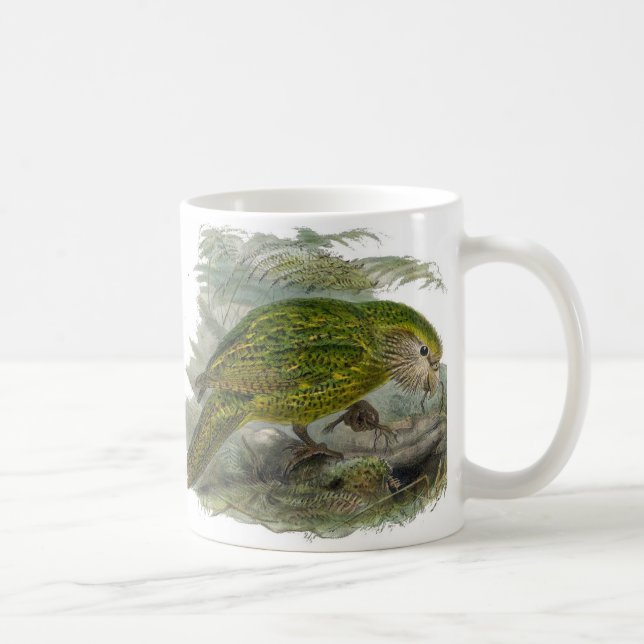 Kakapo Green Owl Parrot, Rare Bird Illustration Coffee Mug (Right)