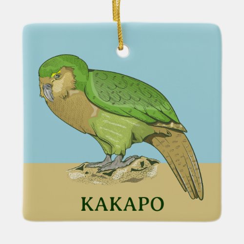 Kakapo illustration ceramic ornament