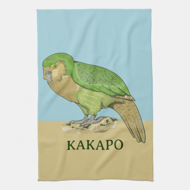 Kakapo illustration kitchen towel (Vertical)