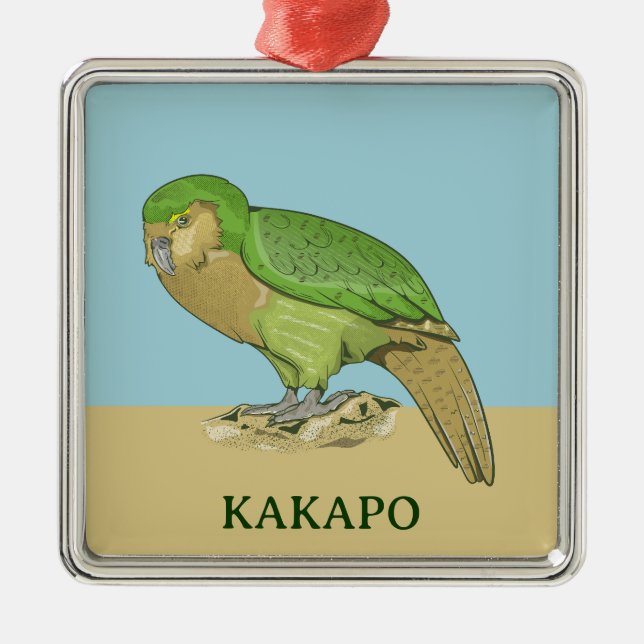 Kakapo illustration metal ornament (Front)