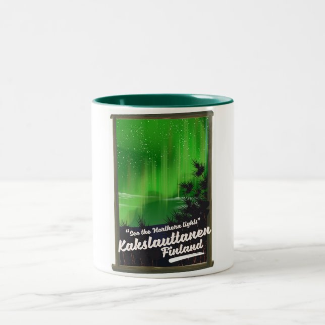 Kakslauttanen finland travel poster Two-Tone coffee mug (Center)