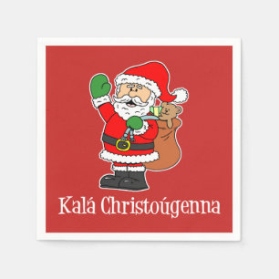 Kala Christougenna Greek Christmas Santa (RED) Napkins