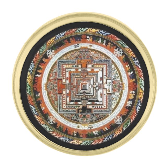 Kalachakra Mandala Tibetan Buddhist Gold Finish Lapel Pin (Front)