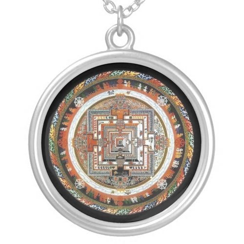 Kalachakra Mandala Tibetan Buddhist Silver Plated Necklace
