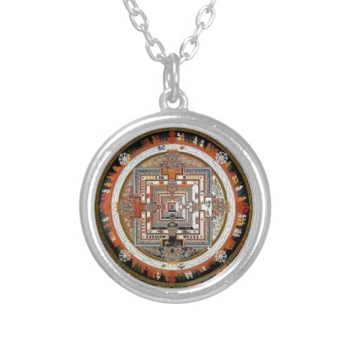 Kalachakra Sand Mandala Silver Plated Necklace