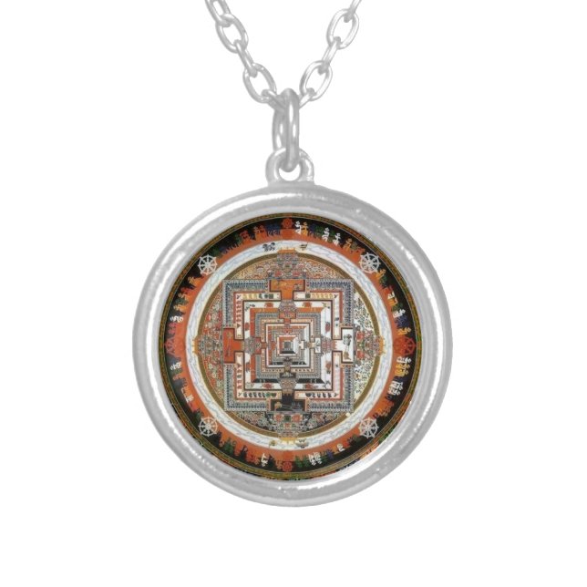 Kalachakra Sand Mandala Silver Plated Necklace (Front)
