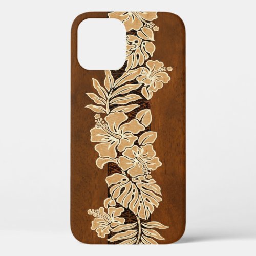 Kalaheo Hawaiian Hibiscus Tapa Faux Koa Wood  iPhone 12 Pro Case