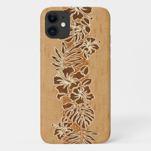 Kalaheo Hawaiian Hibiscus Tapa Faux Wood iPhone 11 Case