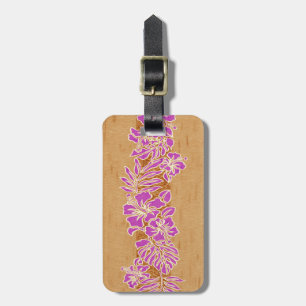 Kalaheo Hawaiian Hibiscus Tapa Faux Wood Luggage Tag