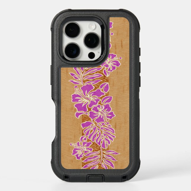 Kalaheo Hawaiian Hibiscus Tapa Faux Wood Otterbox iPhone Case (Back)
