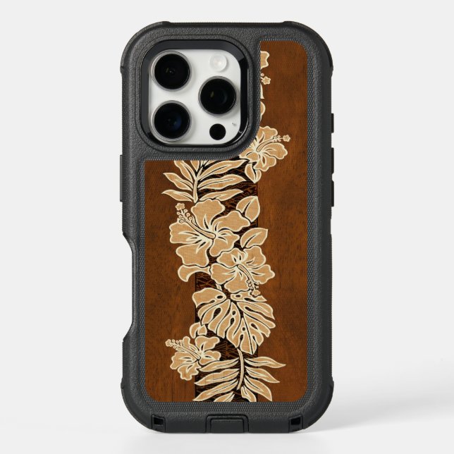 Kalaheo Hawaiian Hibiscus Tapa Faux Wood Otterbox iPhone Case (Back)