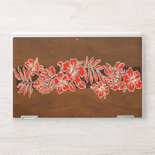 Kalaheo Hawaiian Hibiscus Tapa Faux Wood Red HP Laptop Skin